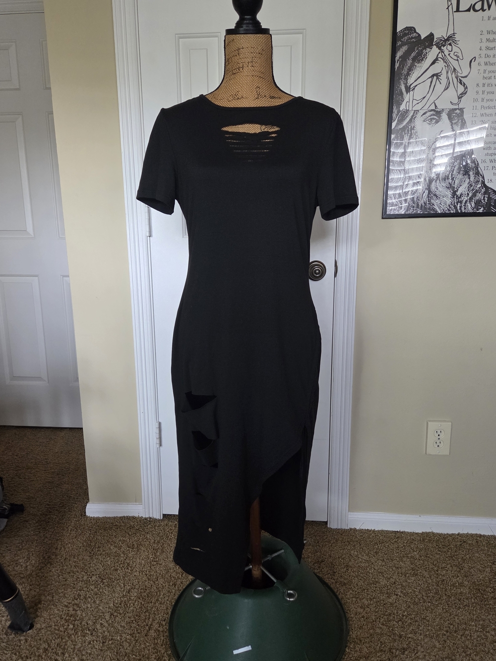 Black Distressed Short-Sleeve Dress